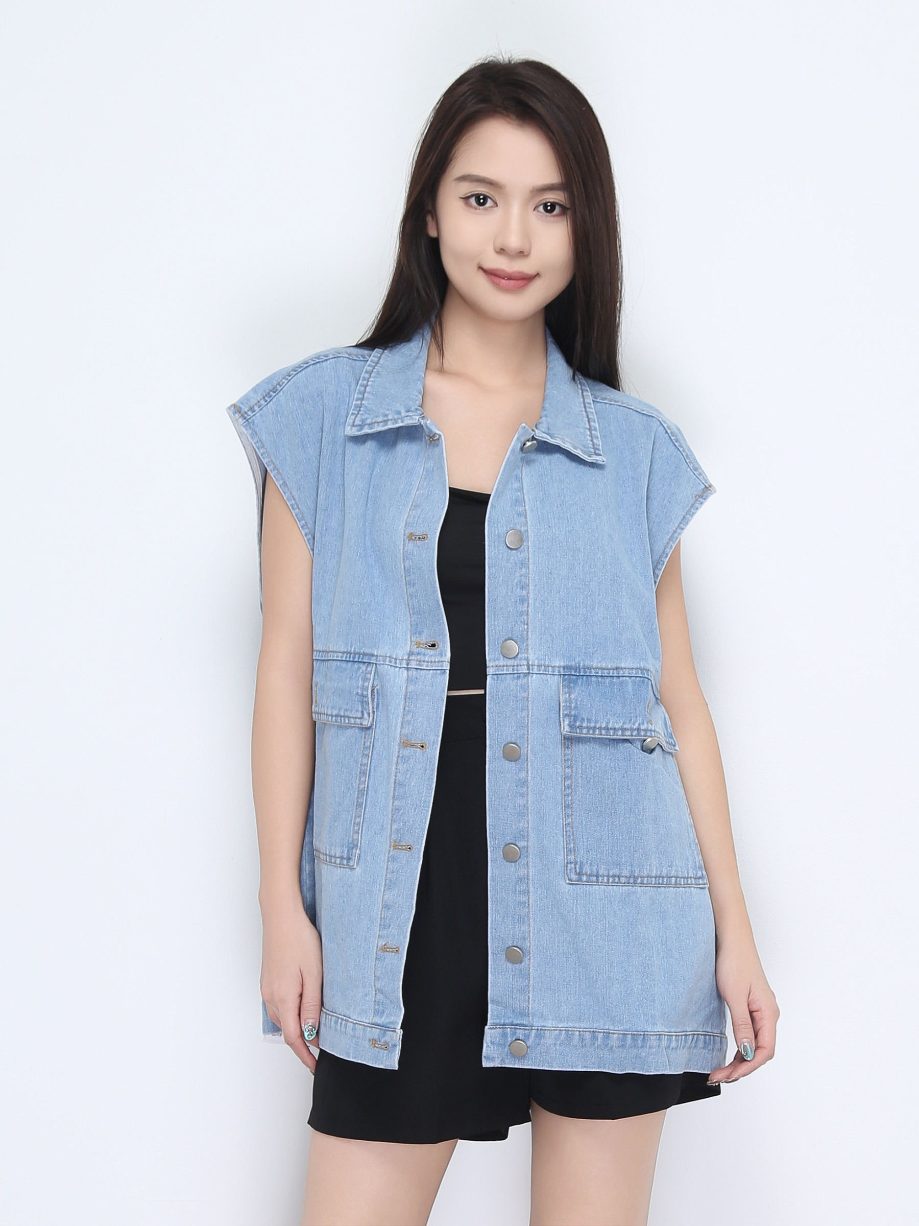 Denim Front Button Collar Top 22266