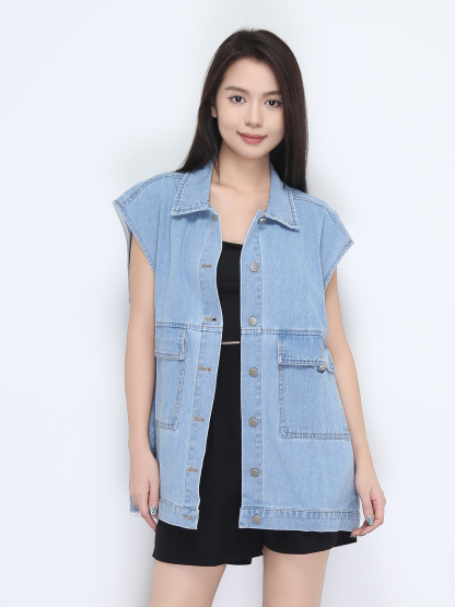 Denim Front Button Collar Top 22266
