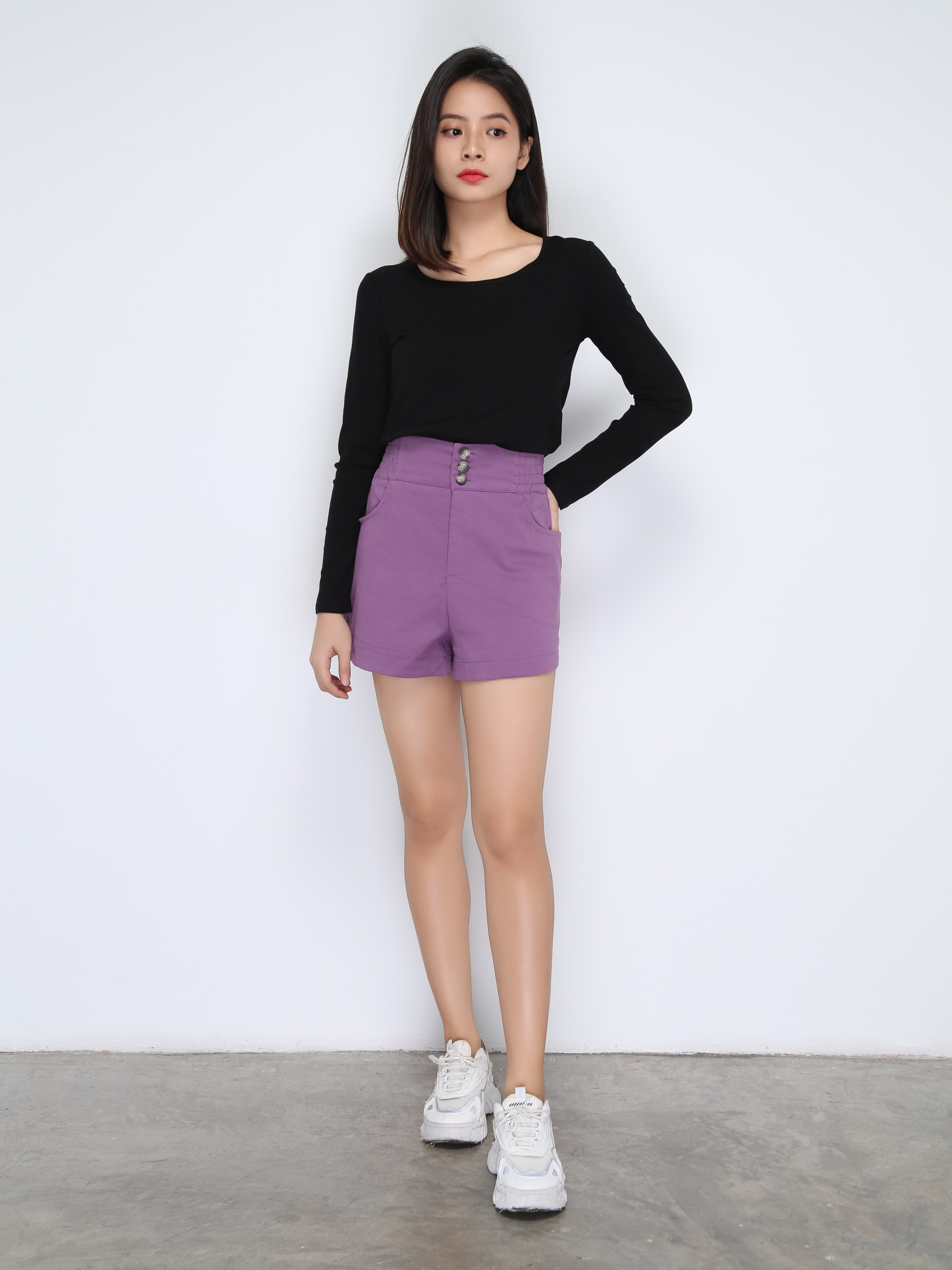 High Waist Waist Stretchable Side Pocket Short Pants 22368