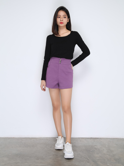 High Waist Waist Stretchable Side Pocket Short Pants 22368