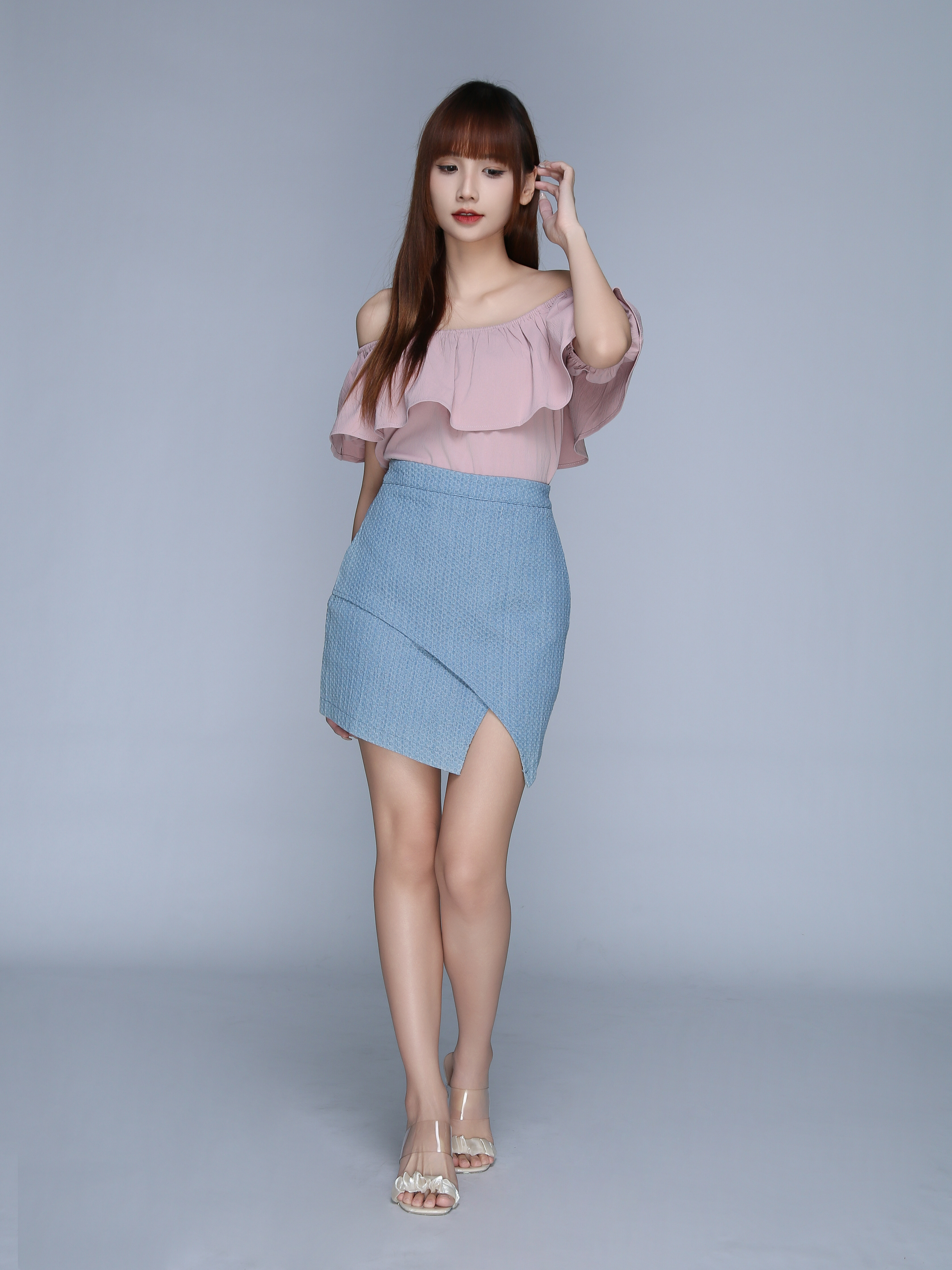Denim Slit Skirt Pants 22785