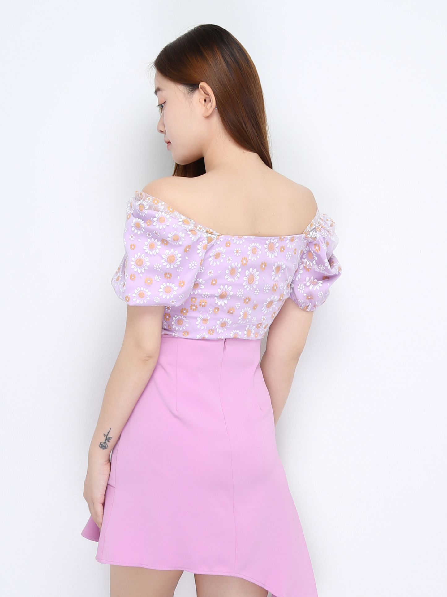 Floral Puff Net Sleeve Top 22284