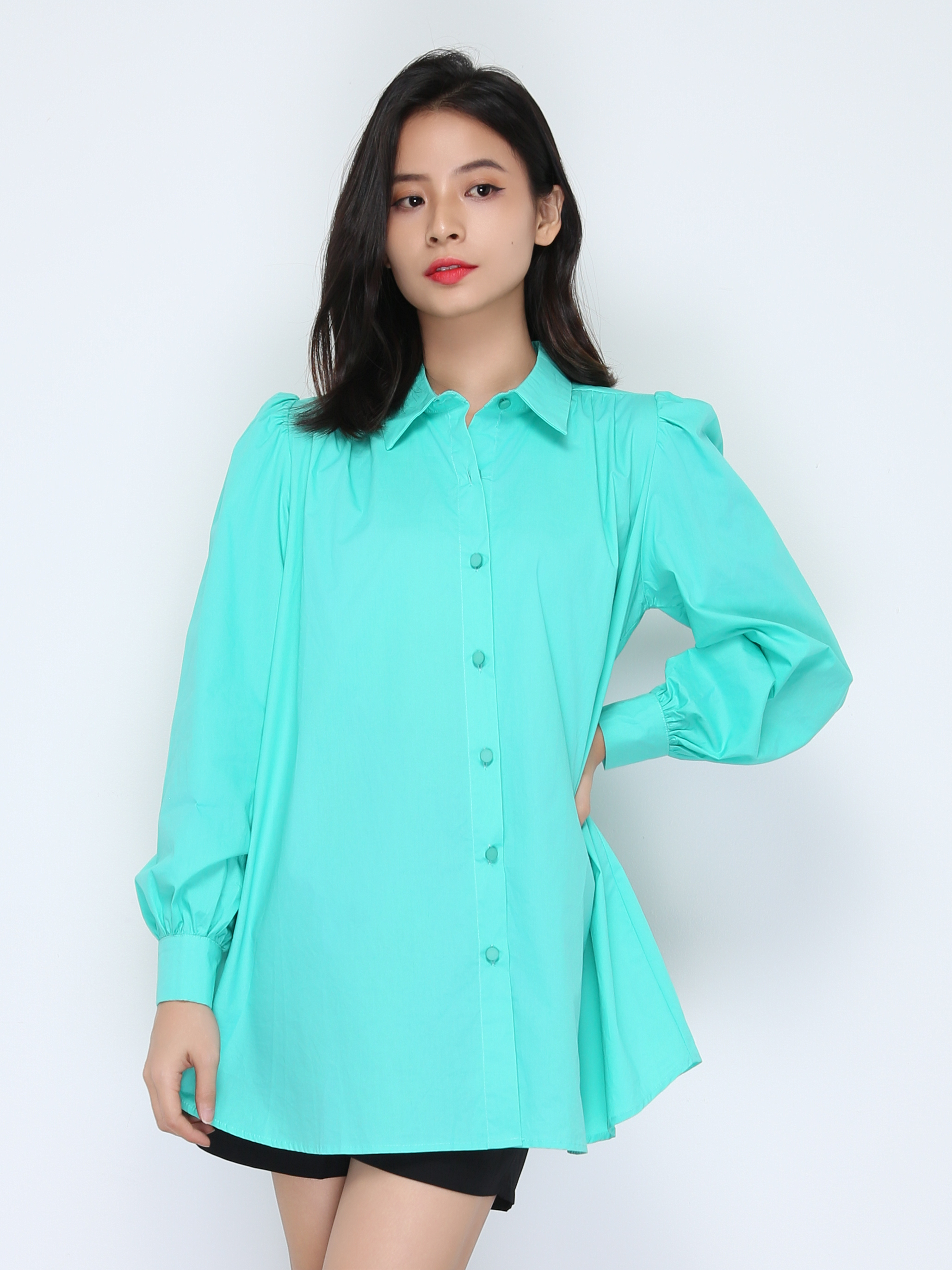 Collar Front Button Long Sleeve Blouse 22286
