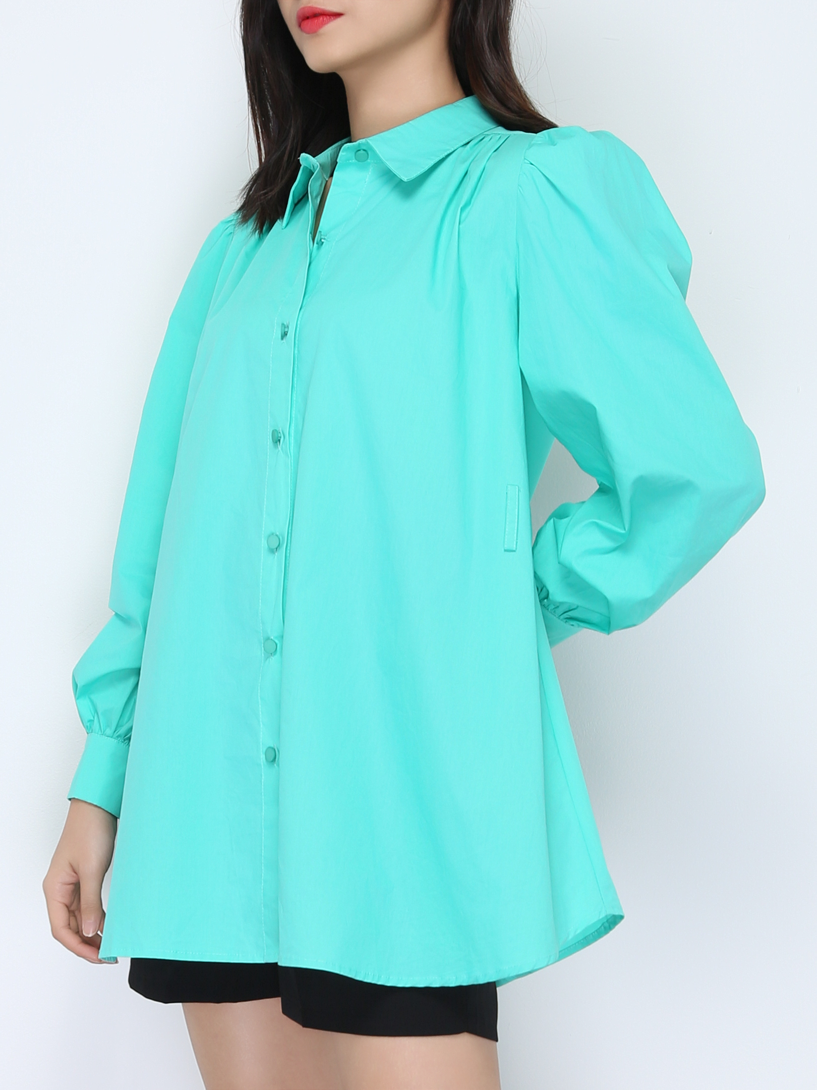 Collar Front Button Long Sleeve Blouse 22286