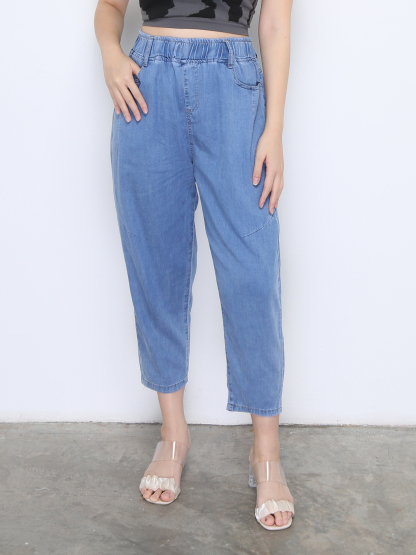 Denim Waist Stretchable Front And Back Pocket Long Pants 22473