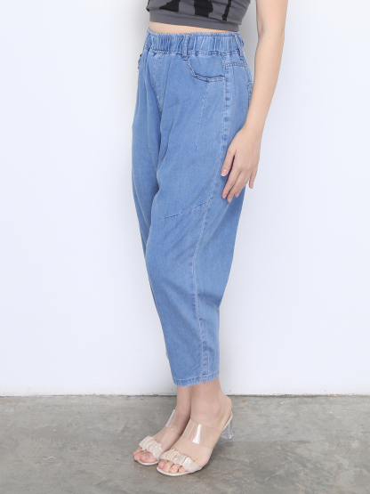 Denim Waist Stretchable Front And Back Pocket Long Pants 22473