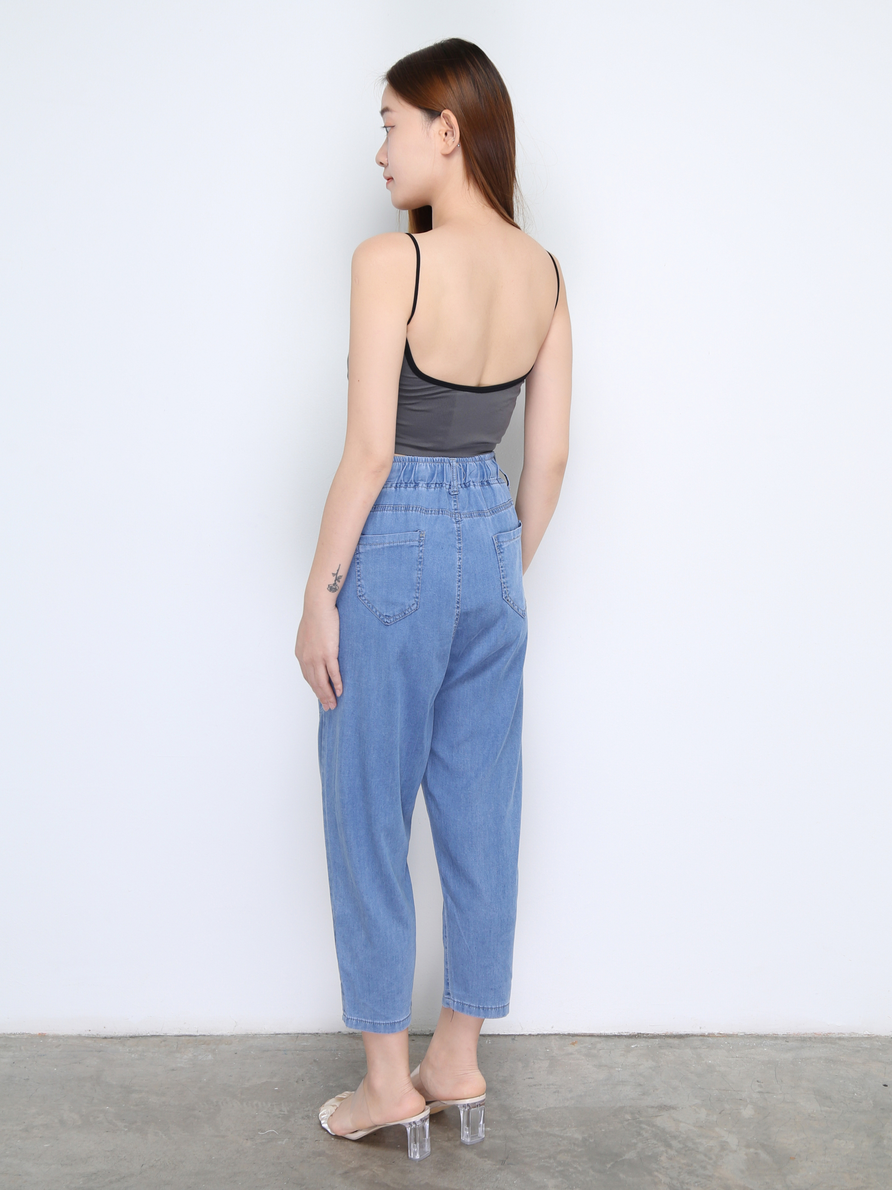 Denim Waist Stretchable Front And Back Pocket Long Pants 22473