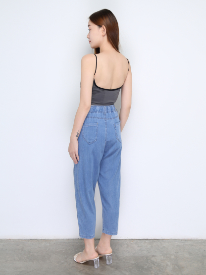 Denim Waist Stretchable Front And Back Pocket Long Pants 22473
