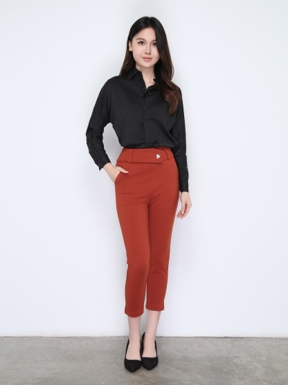 High Waist Side Button Back Zip Long Pants 22282