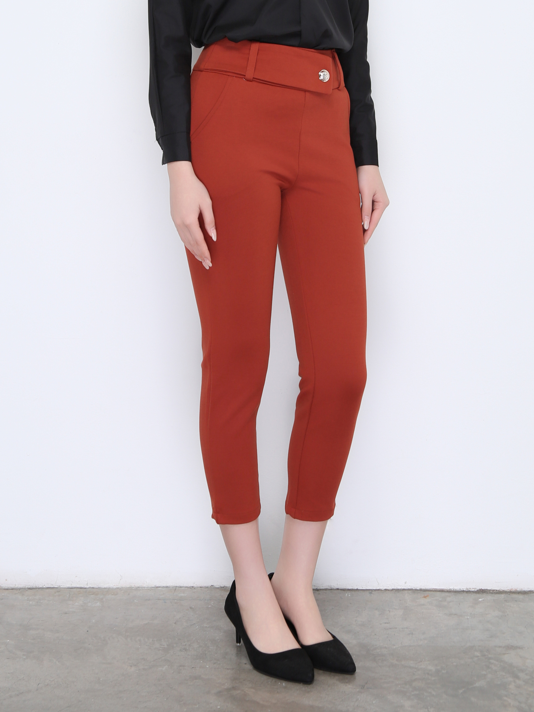 High Waist Side Button Back Zip Long Pants 22282