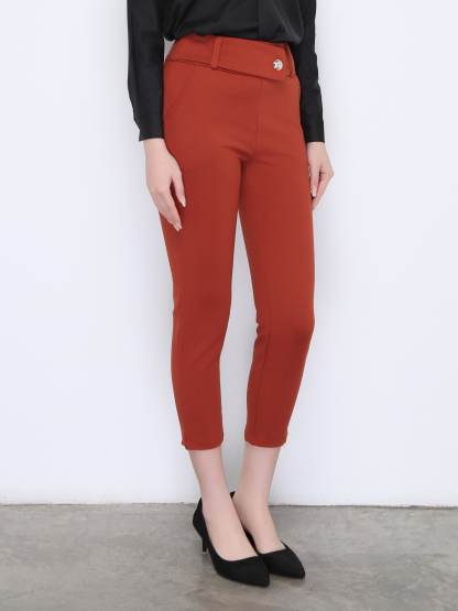 High Waist Side Button Back Zip Long Pants 22282