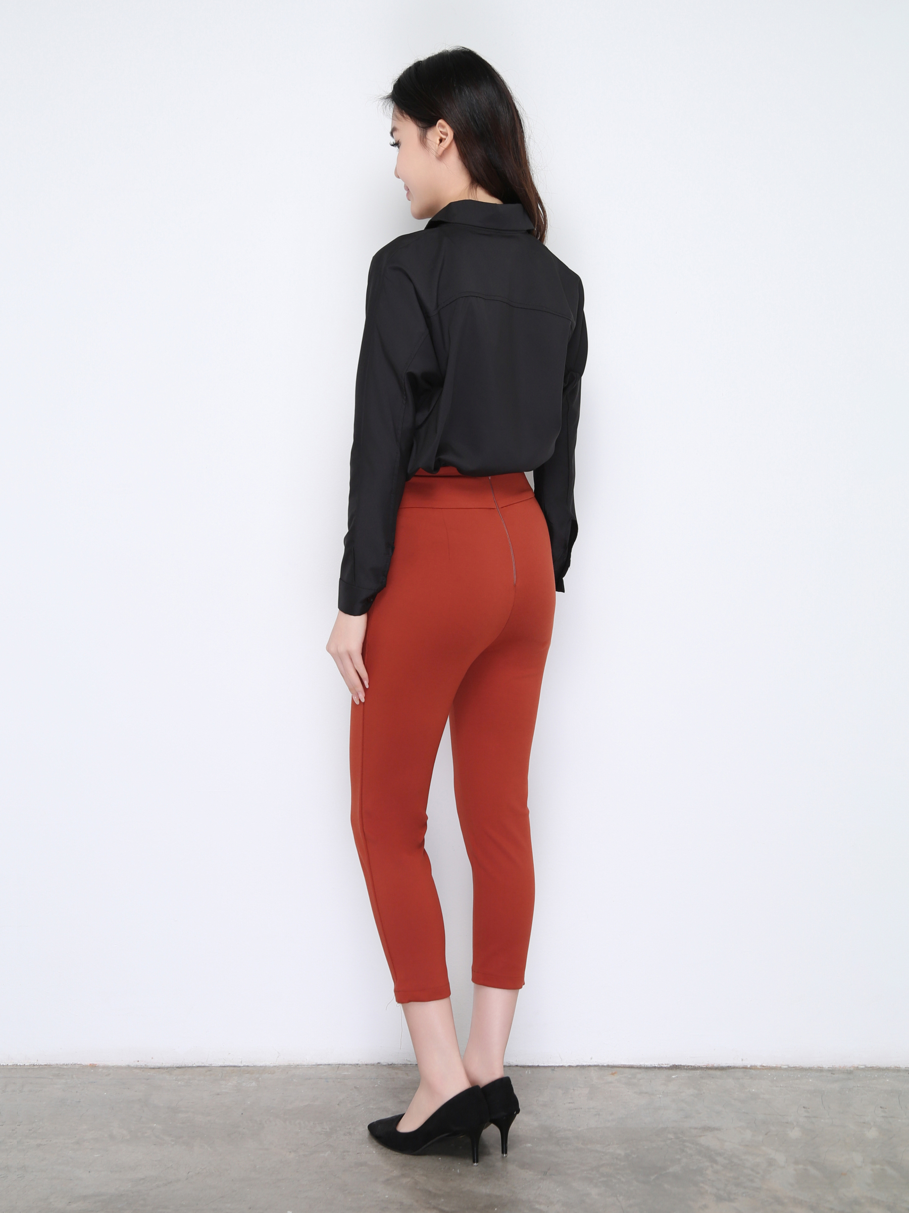High Waist Side Button Back Zip Long Pants 22282