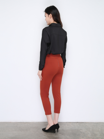 High Waist Side Button Back Zip Long Pants 22282