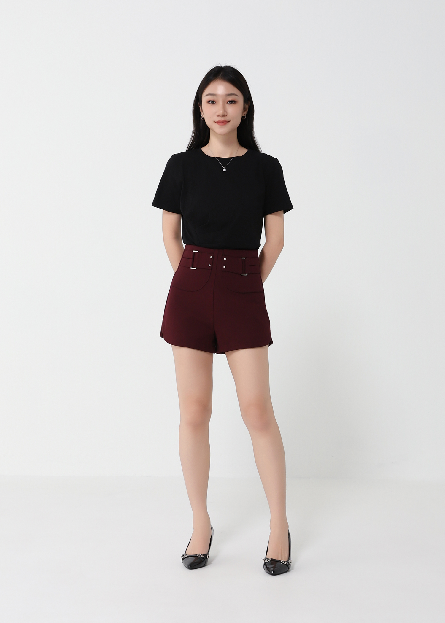 High Waist Decorative Belt Short Pants 22300