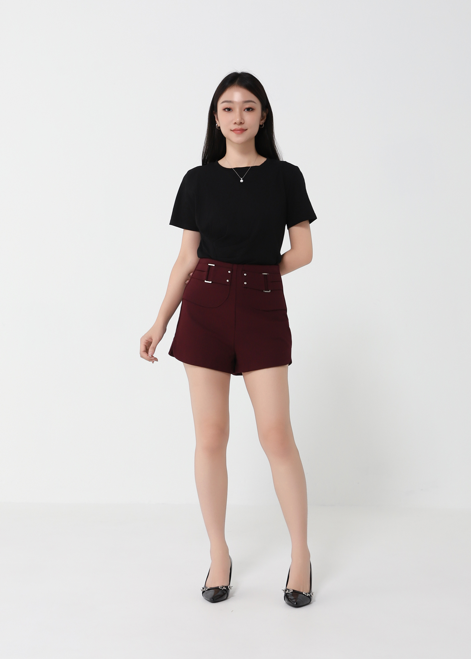 High Waist Decorative Belt Short Pants 22300