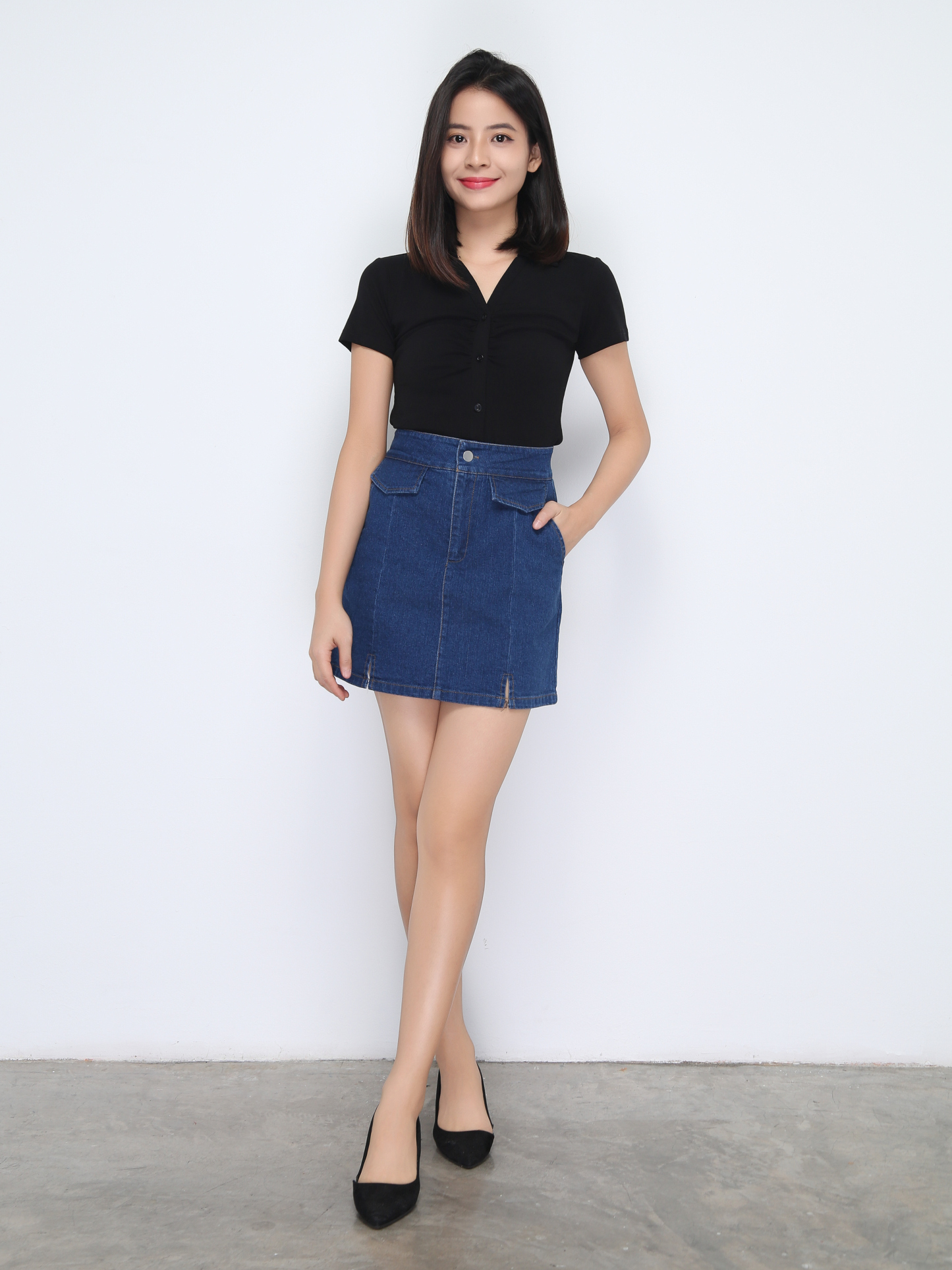 Denim High Waist Side Split Skirt Pants 22373