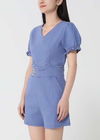 Denim V Neck Set 22320