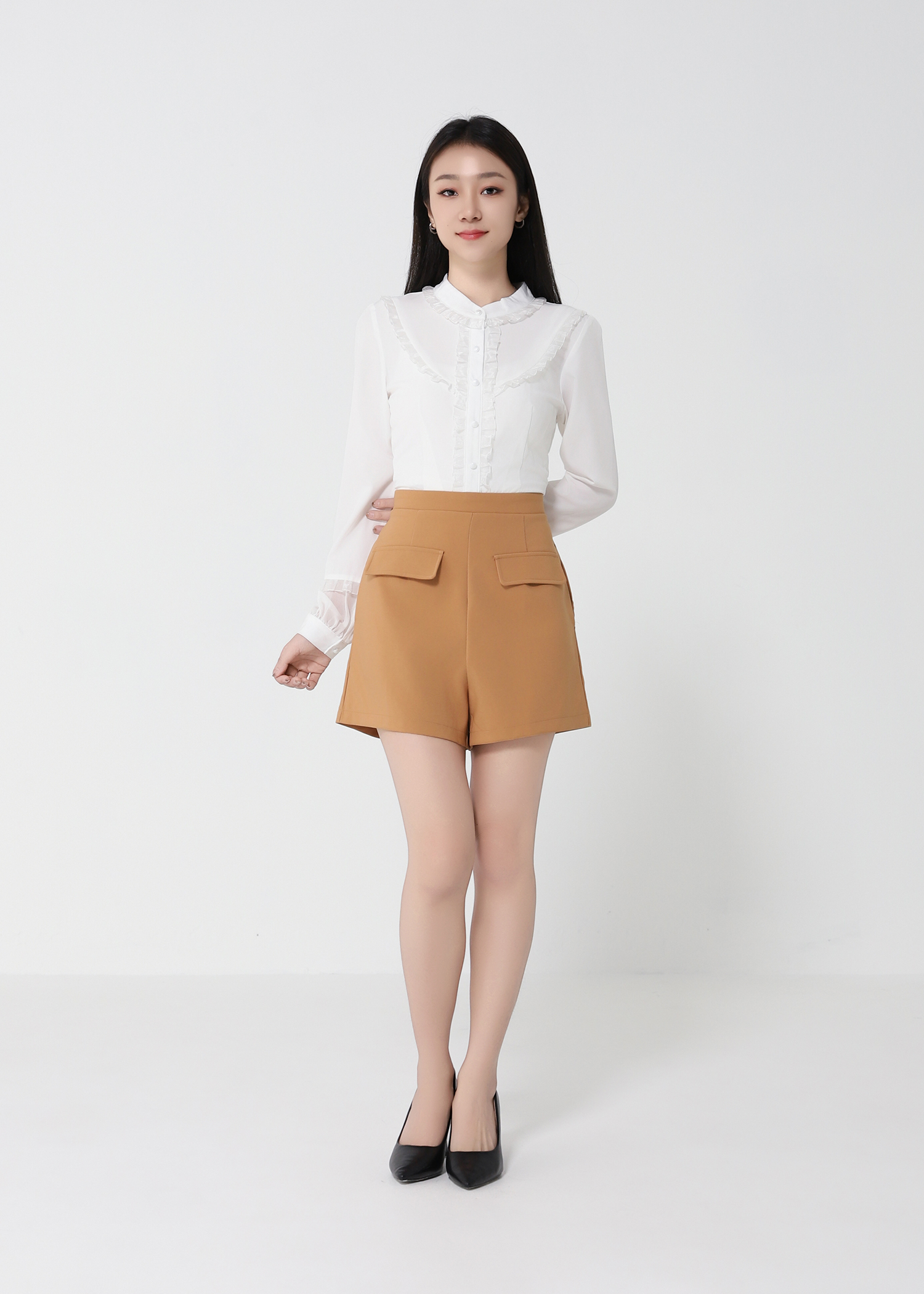 Two Tone Front Button With Long Sleeve Jumpsuit 22354