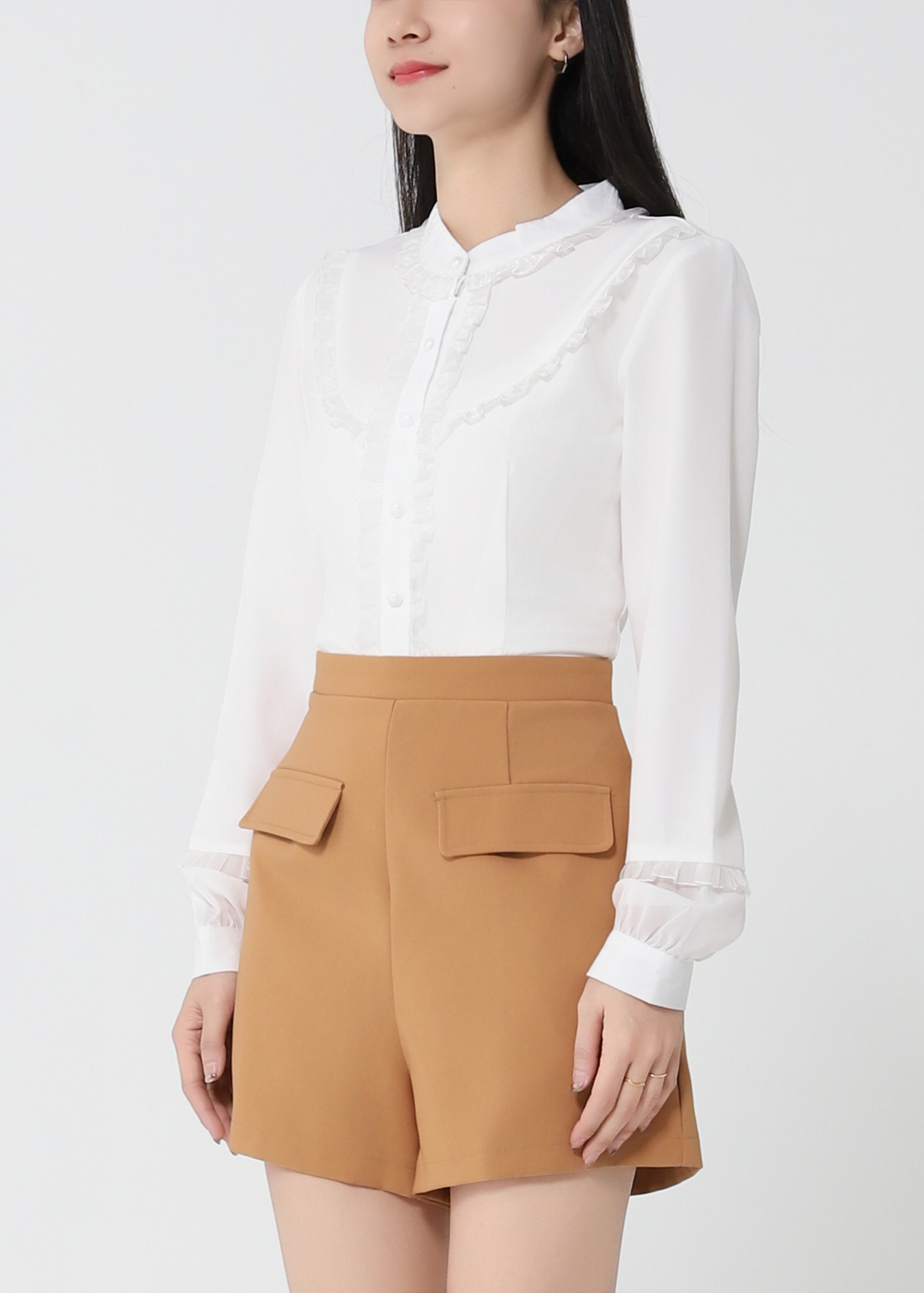 Two Tone Front Button With Long Sleeve Jumpsuit 22354