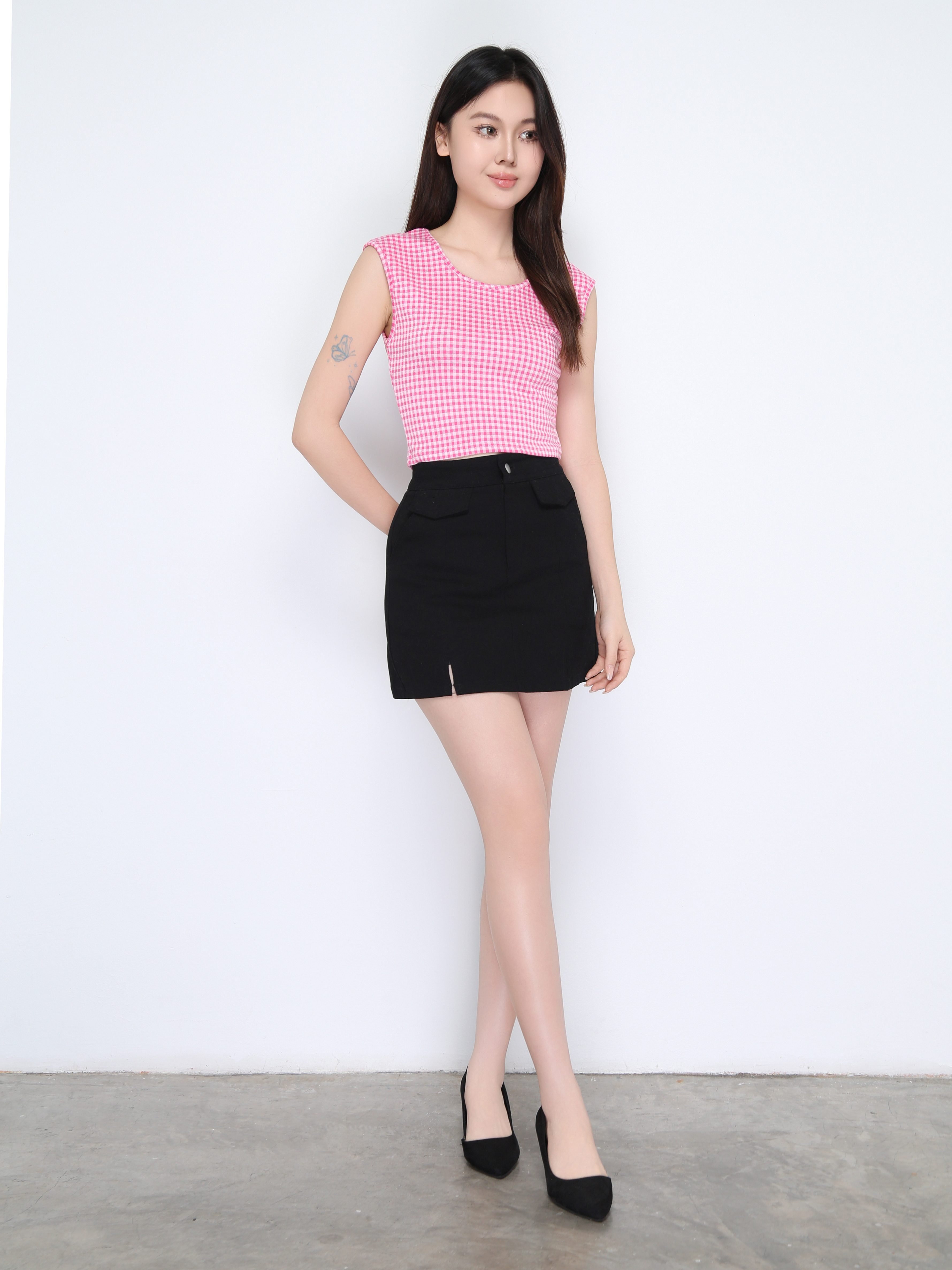 Denim High Waist Side Split Skirt Pants 22373