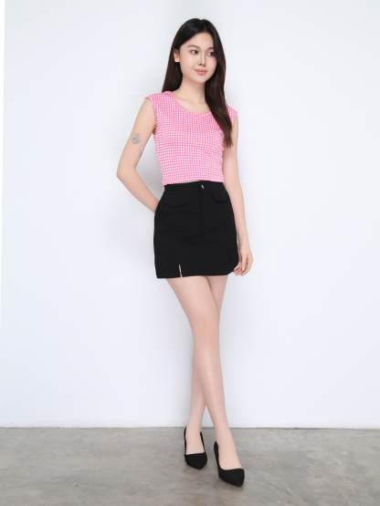 Denim High Waist Side Split Skirt Pants 22373