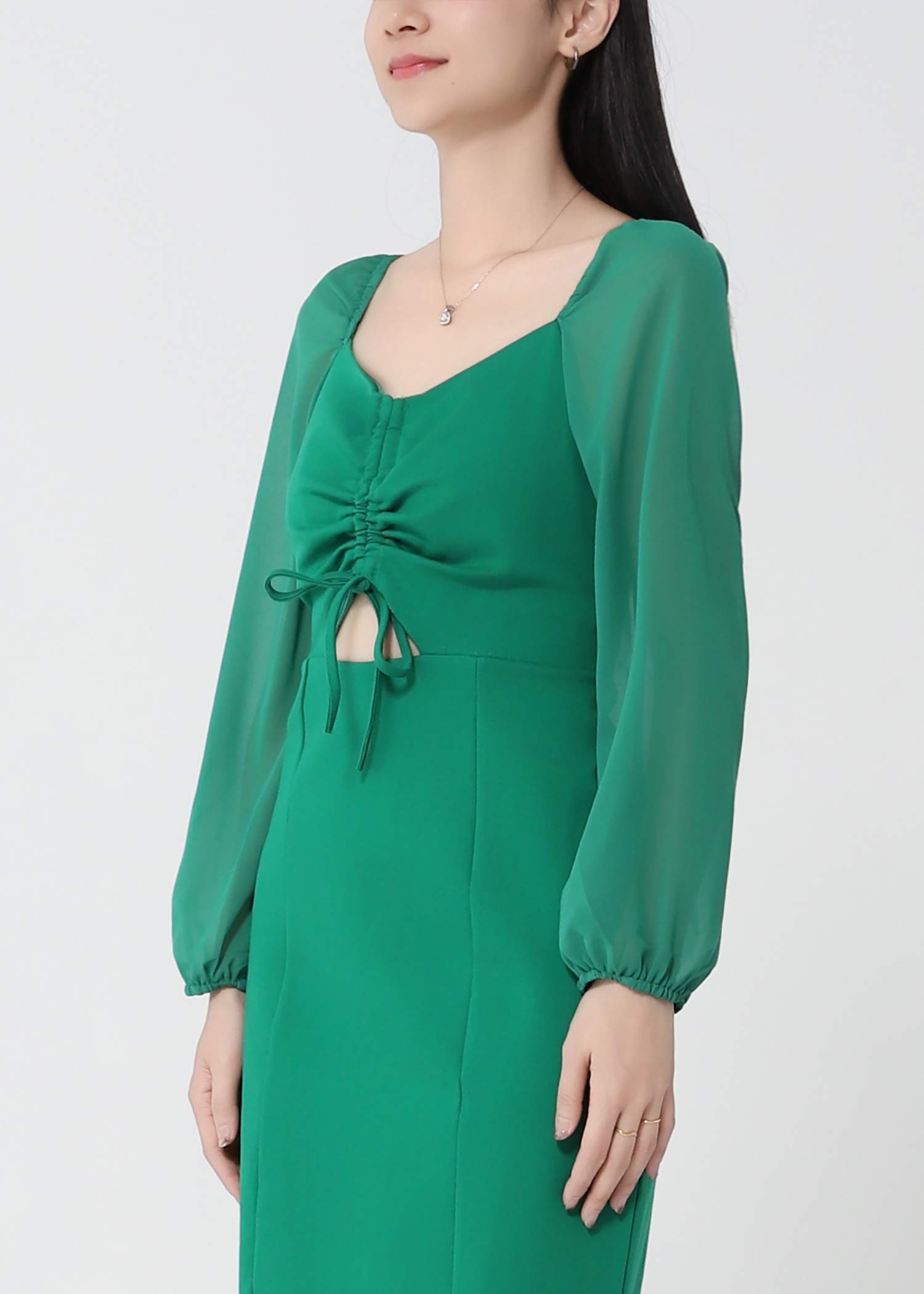 Sweetheart Neckline Front Drawstring Front Hole Dress 22367