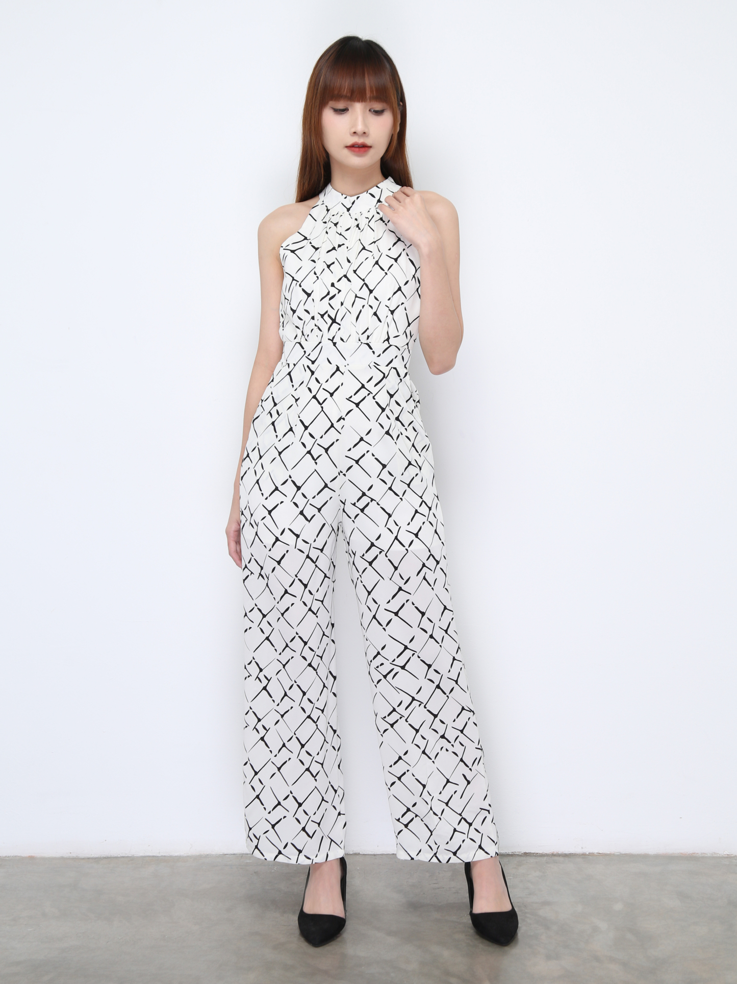 Halter Abstract Side Pocket Jumpsuit 22371