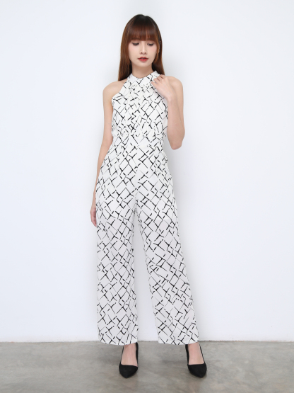 Halter Abstract Side Pocket Jumpsuit 22371