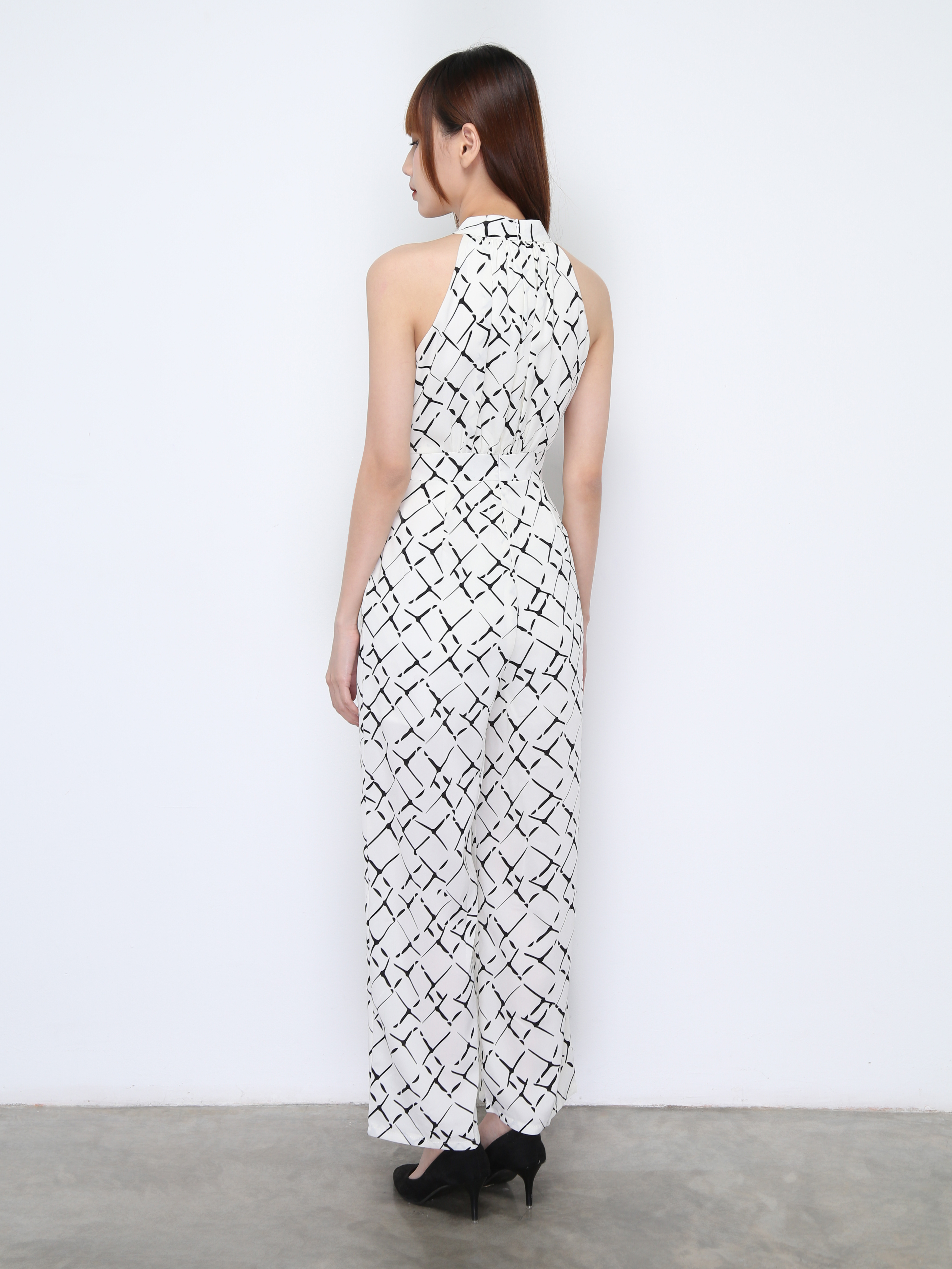 Halter Abstract Side Pocket Jumpsuit 22371