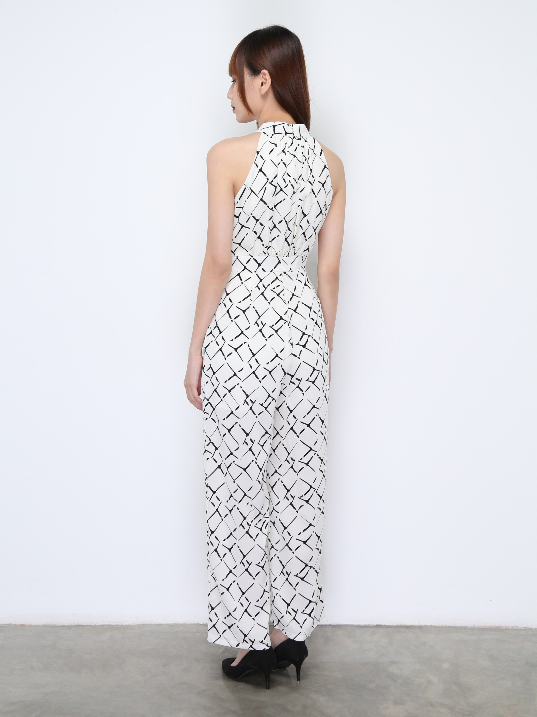 Halter Abstract Side Pocket Jumpsuit 22371