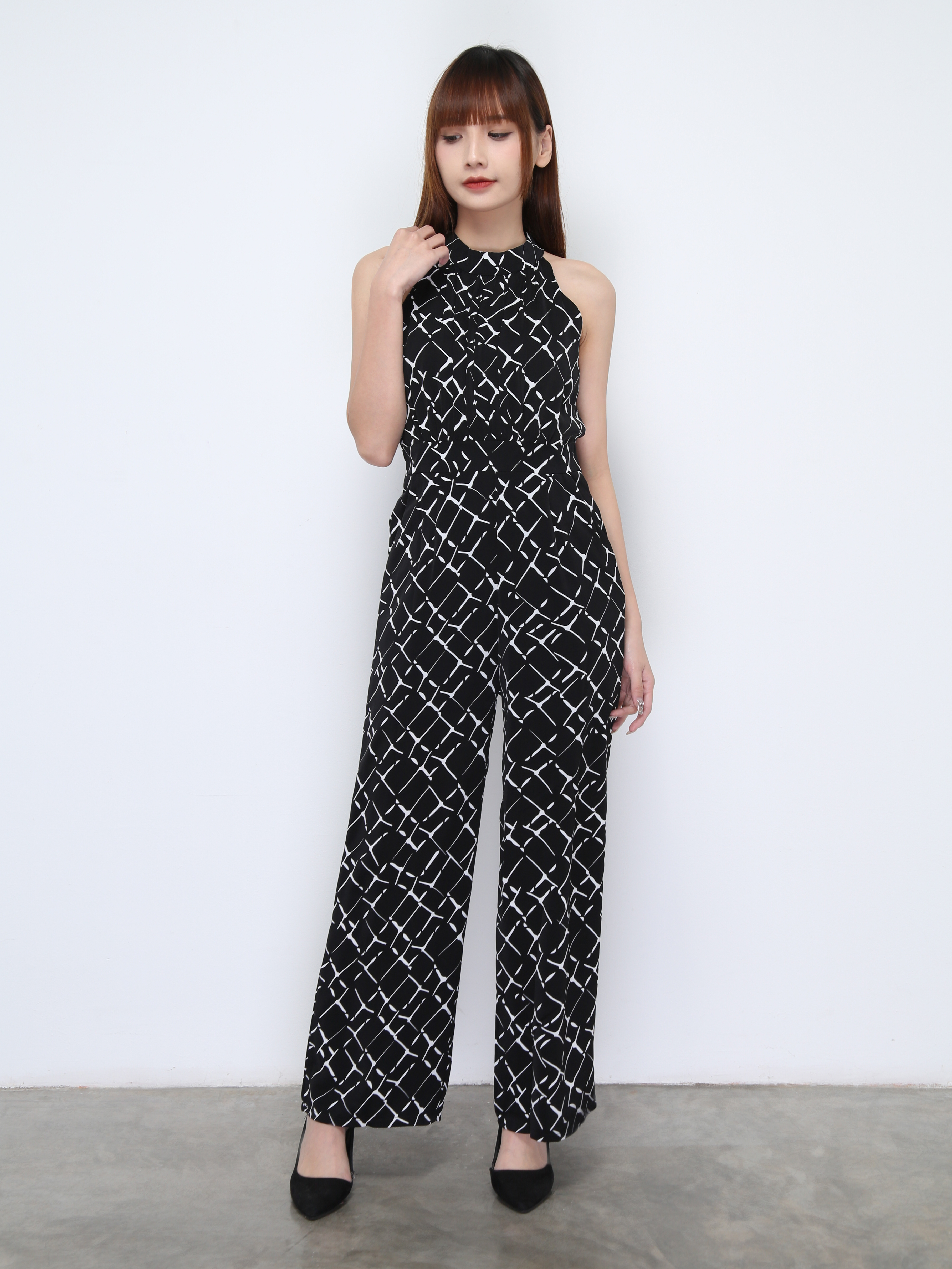 Halter Abstract Side Pocket Jumpsuit 22371
