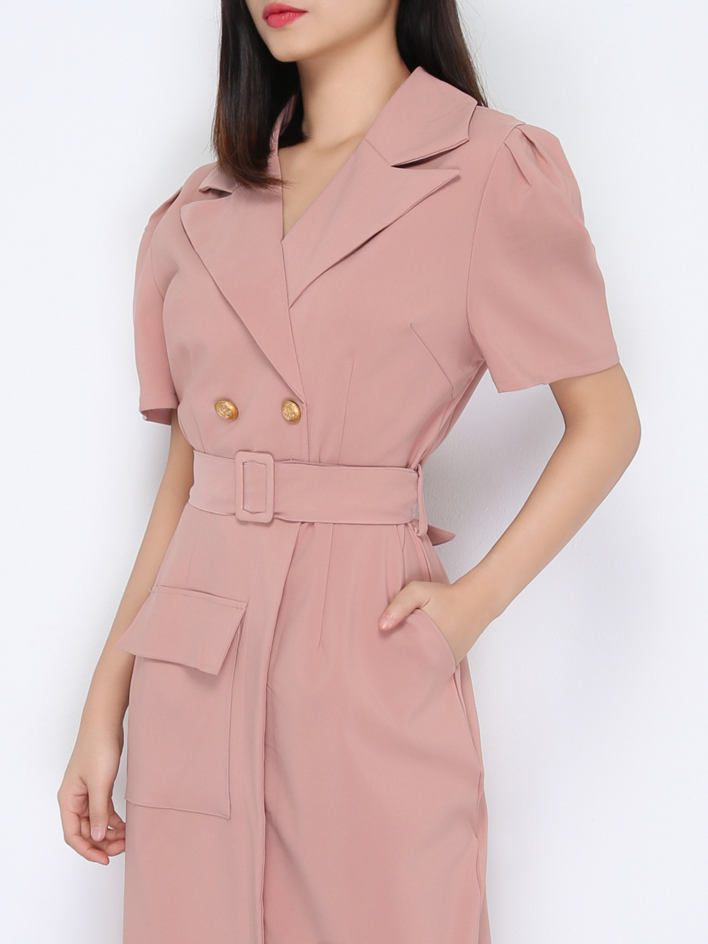 Formal V Neck Front Button With Belt Dress 22399