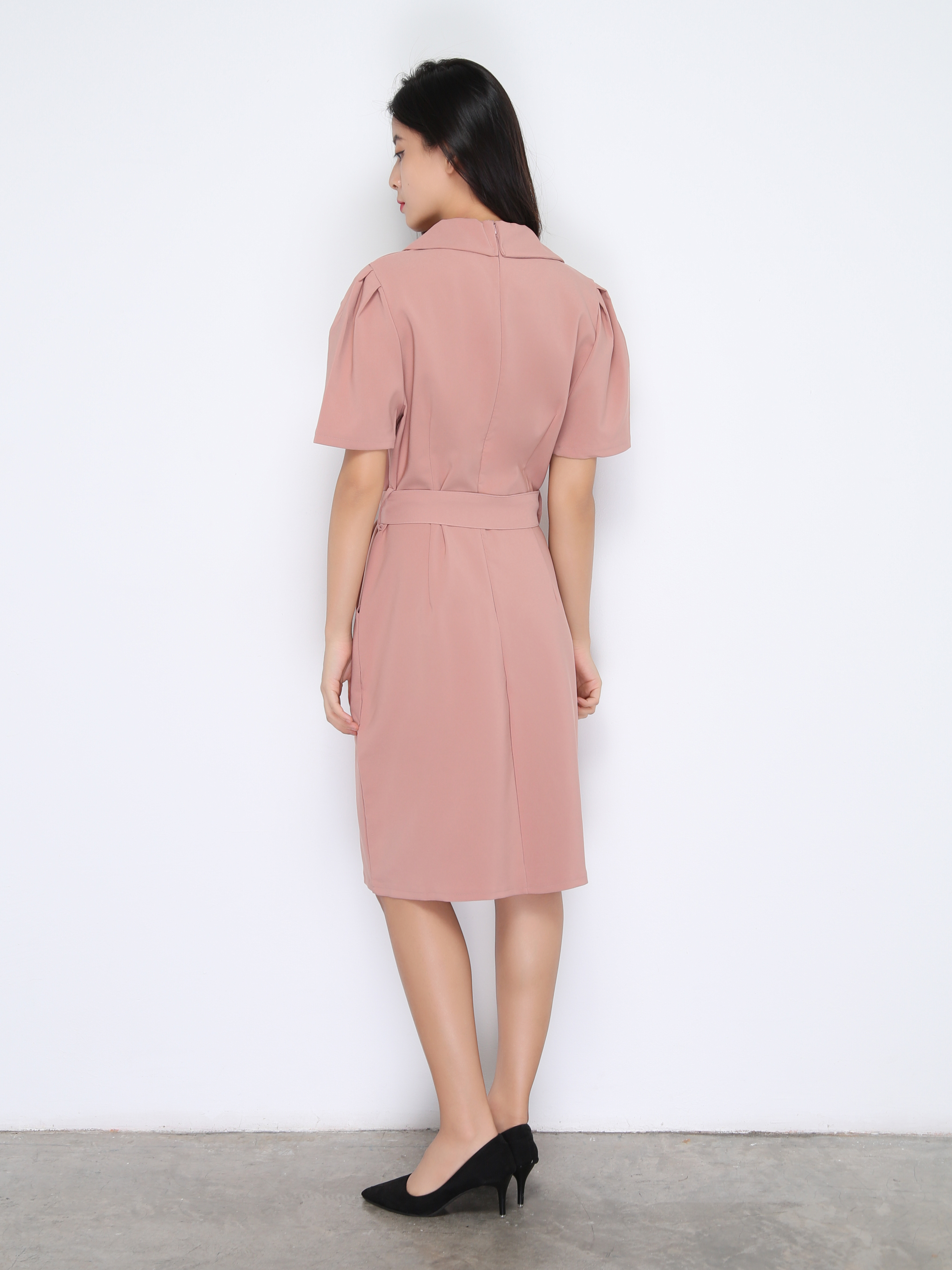 Formal V Neck Front Button With Belt Dress 22399