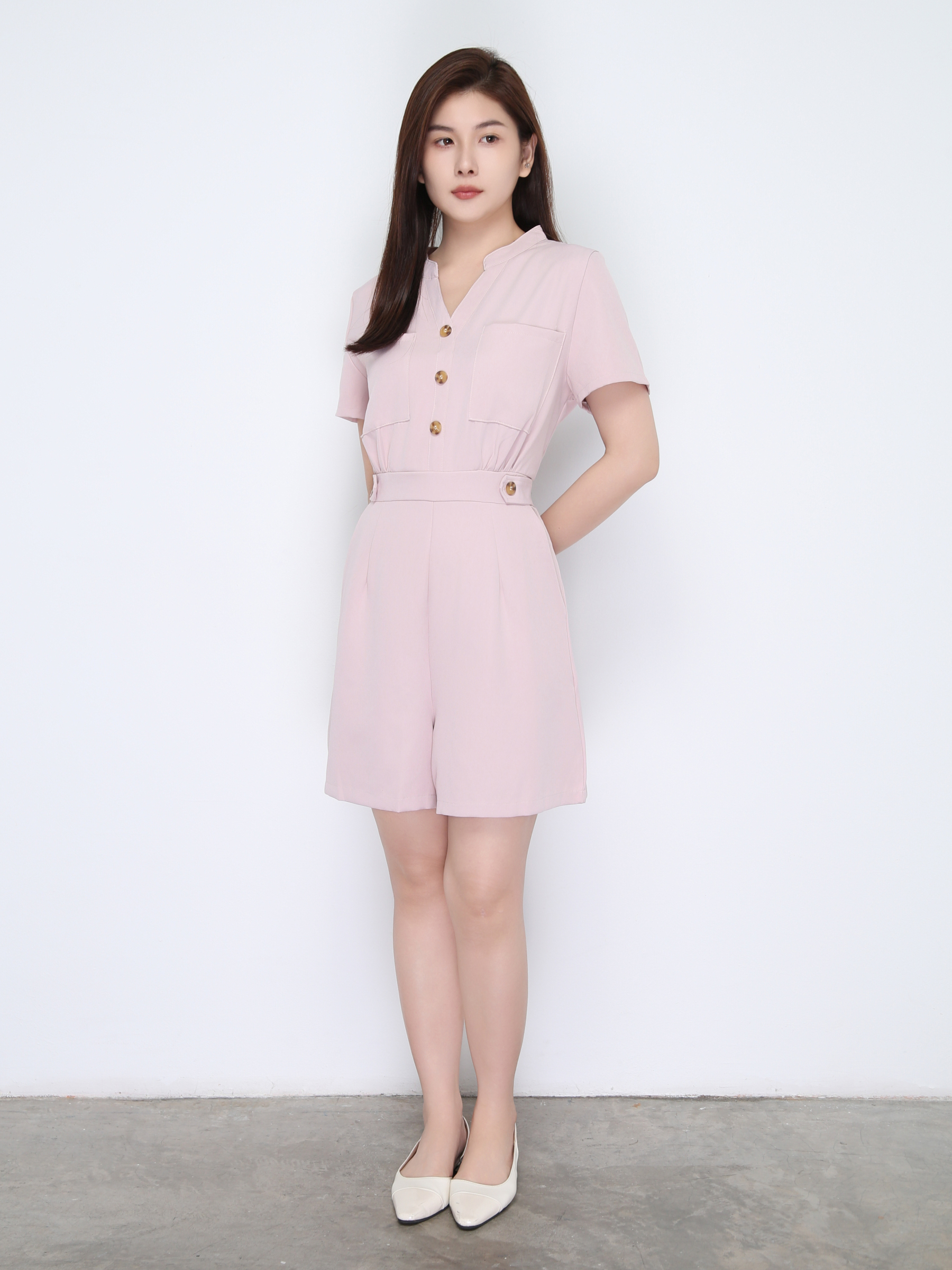 V Neck Front Button With Decoartive Belt Jumpsuit 22402