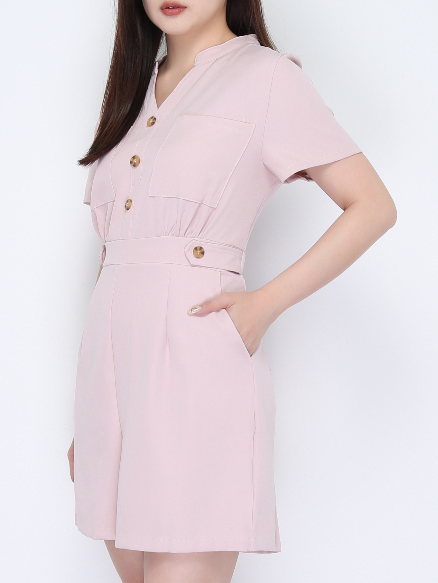 V Neck Front Button With Decoartive Belt Jumpsuit 22402