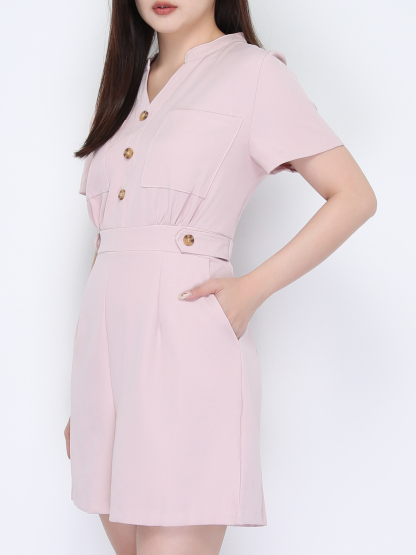 V Neck Front Button With Decoartive Belt Jumpsuit 22402
