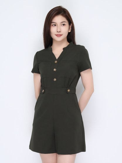 V Neck Front Button With Decoartive Belt Jumpsuit 22402