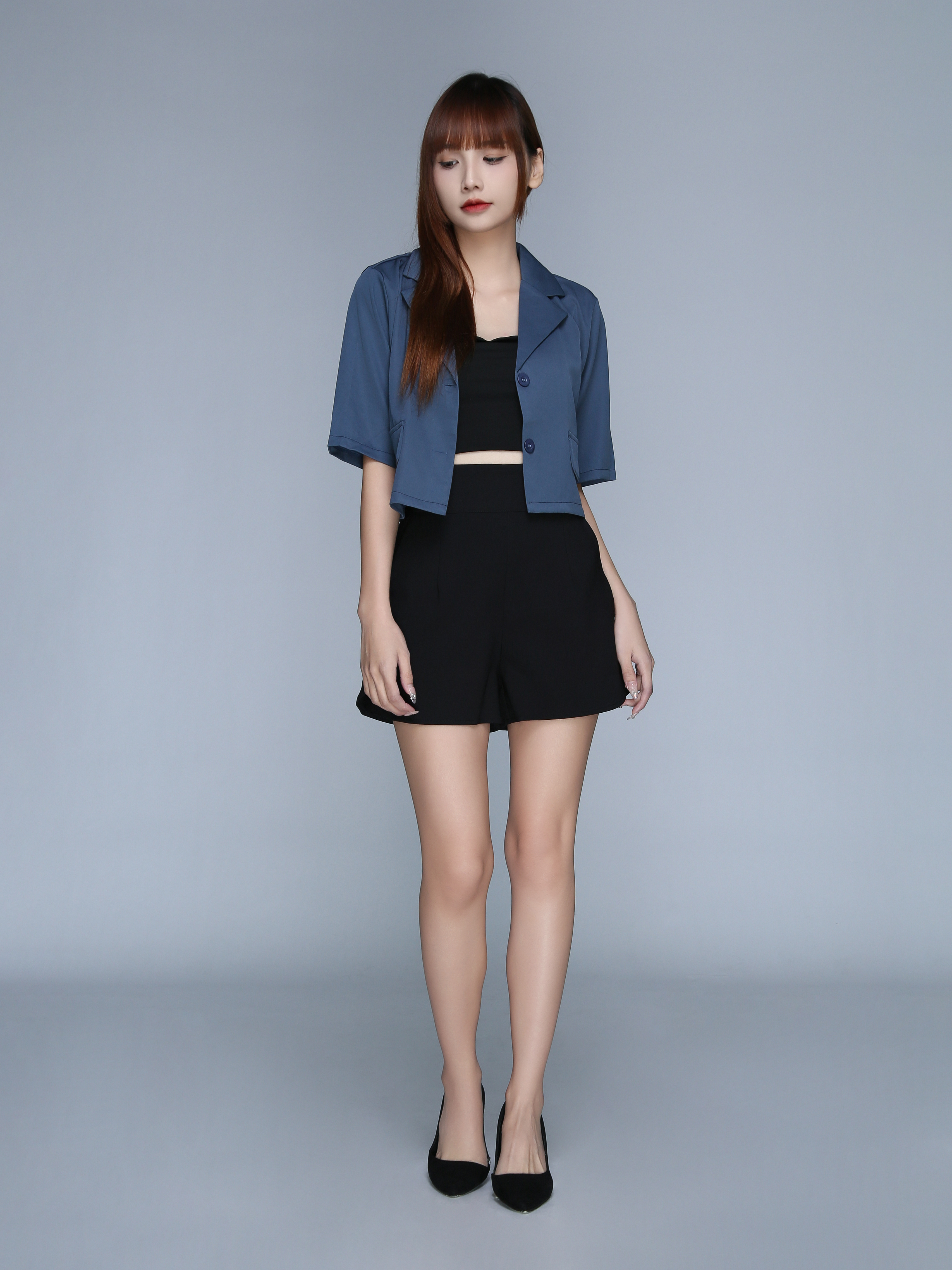 Collar Front Button Crop Top 22412