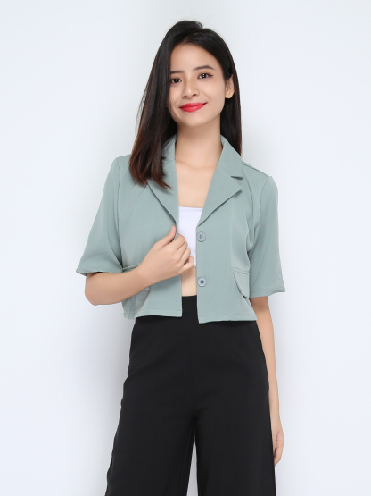 Collar Front Button Crop Top 22412