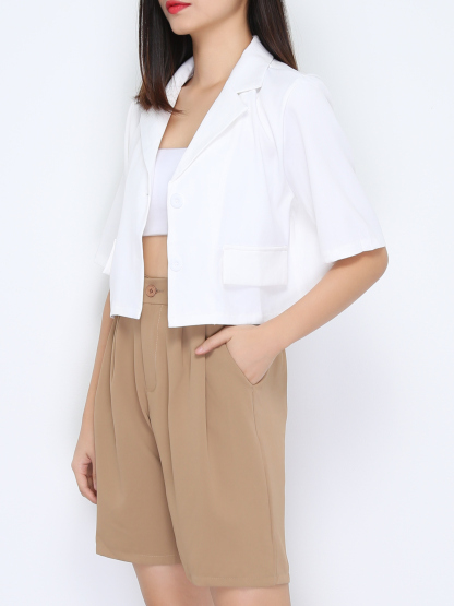 Collar Front Button Crop Top 22412