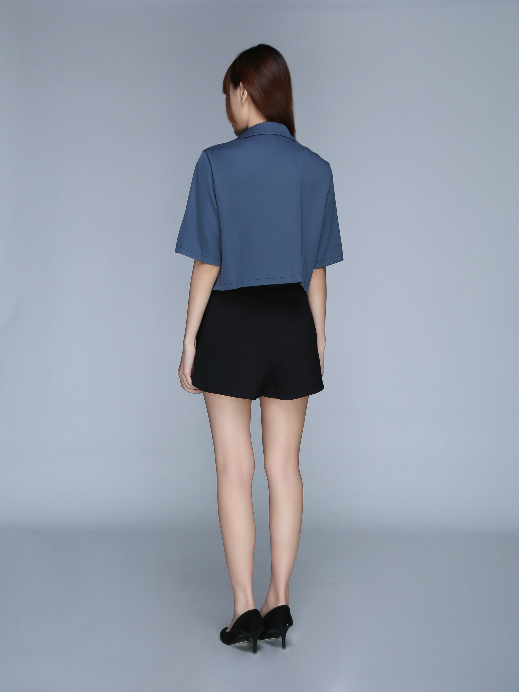 Collar Front Button Crop Top 22412