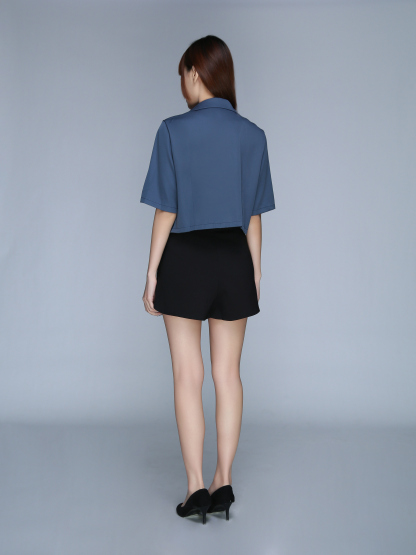 Collar Front Button Crop Top 22412