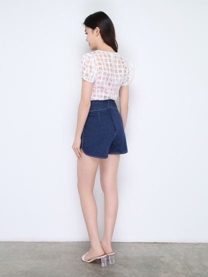 Puff Sleeve Checker With Floral Top 22420