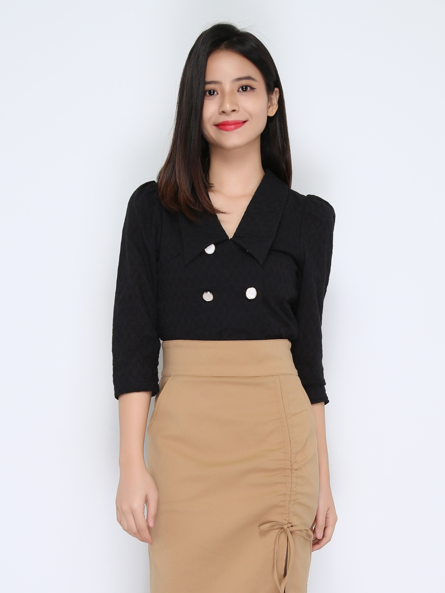 High Waist Side Drawstring With Split Skirt 22410