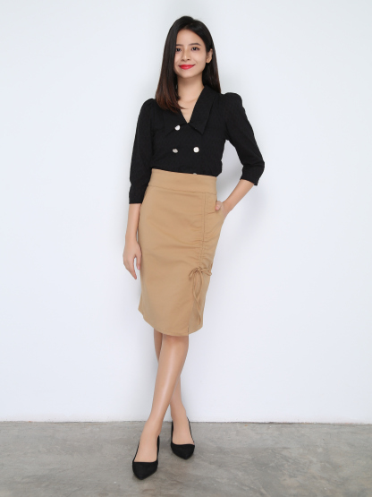 High Waist Side Drawstring With Split Skirt 22410