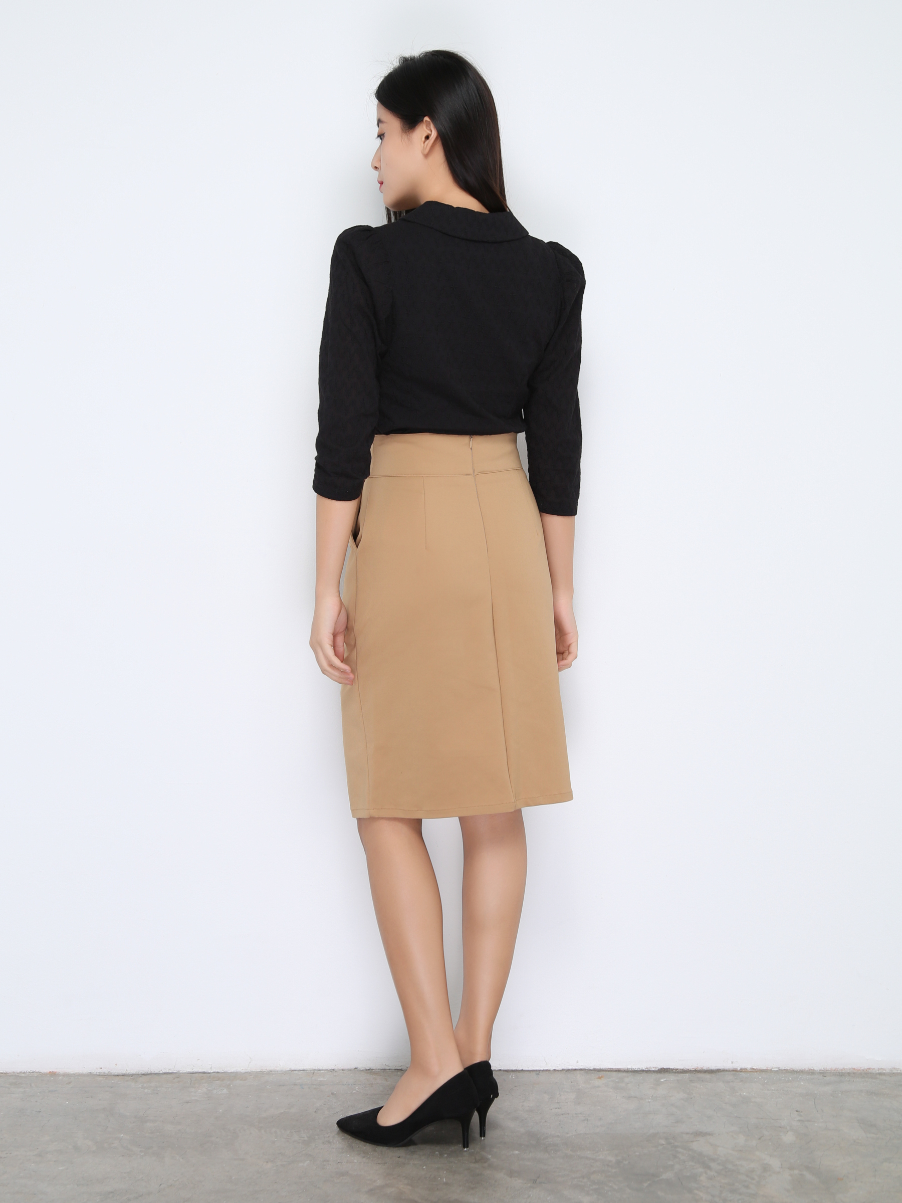 High Waist Side Drawstring With Split Skirt 22410