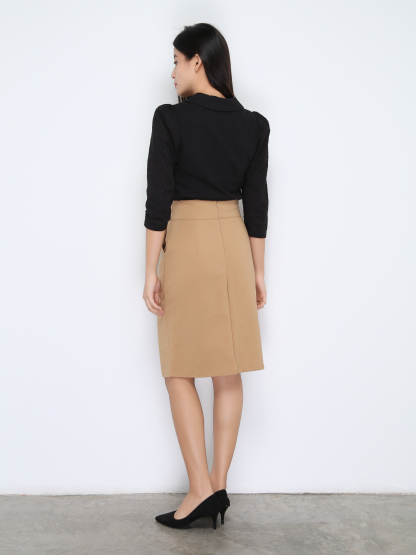 High Waist Side Drawstring With Split Skirt 22410