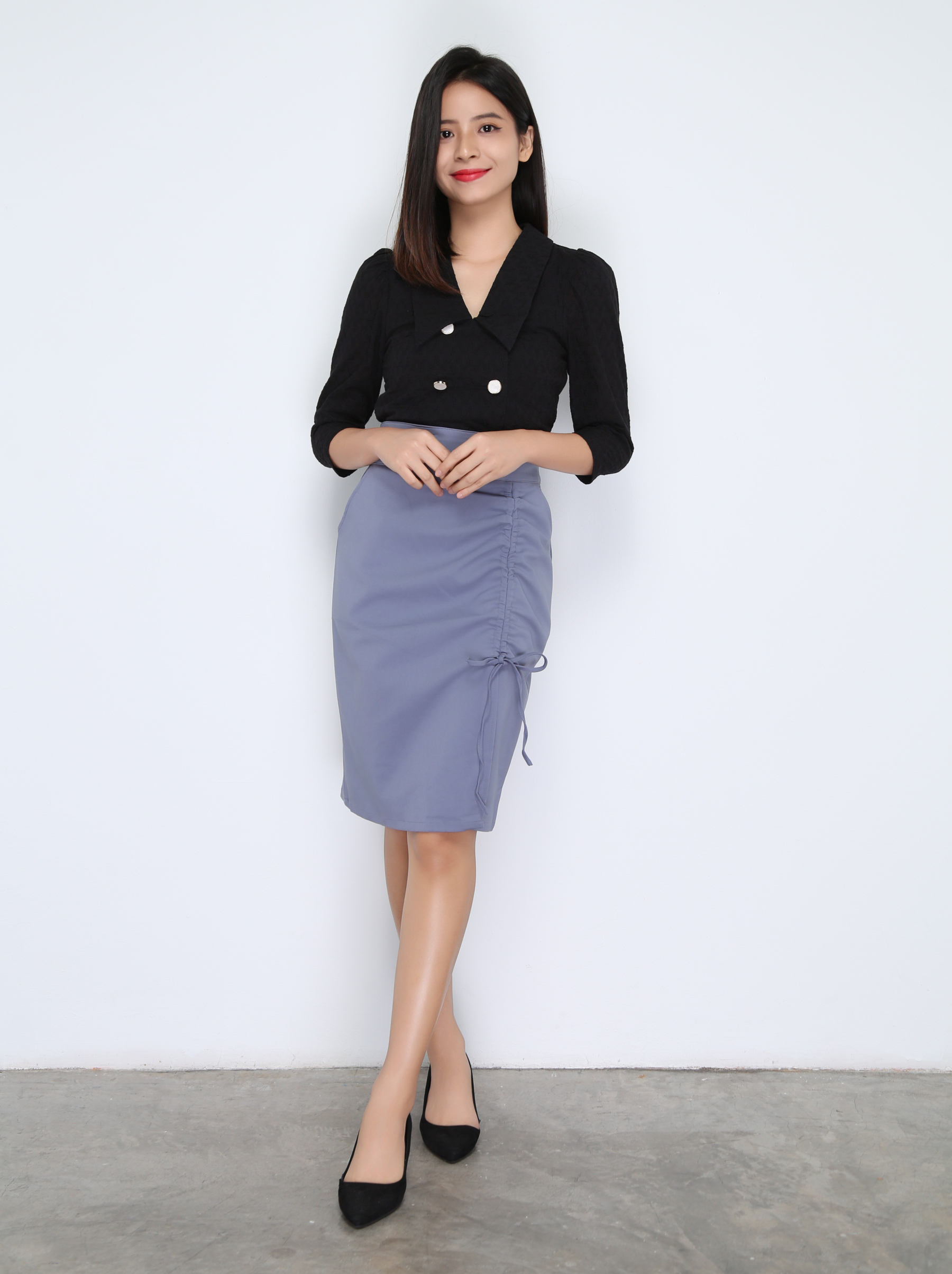 High Waist Side Drawstring With Split Skirt 22410