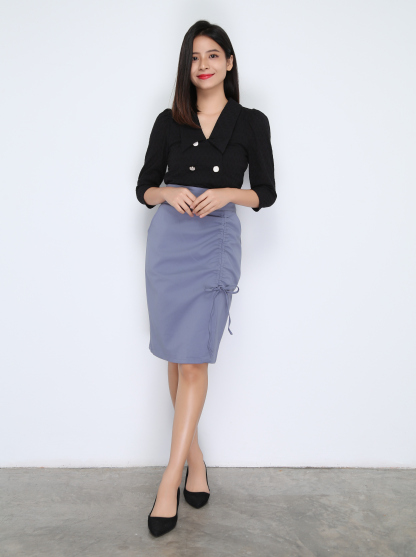 High Waist Side Drawstring With Split Skirt 22410