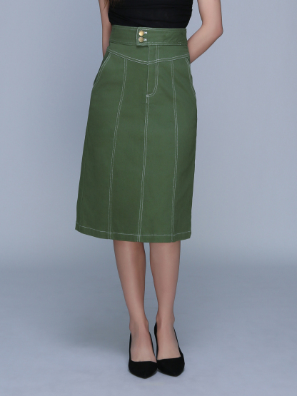 High Waist Side Pocket Line Long Skirt 22447